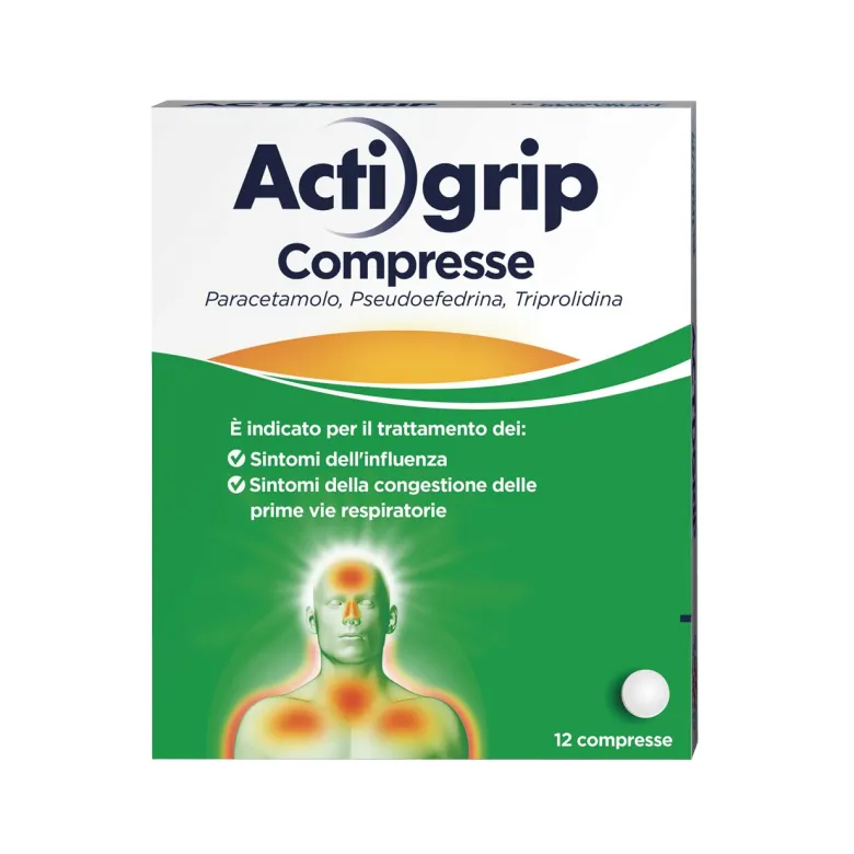 Actigrip 12 Compresse per Raffreddore Cefalea Mal di testa Febbre e Influenza