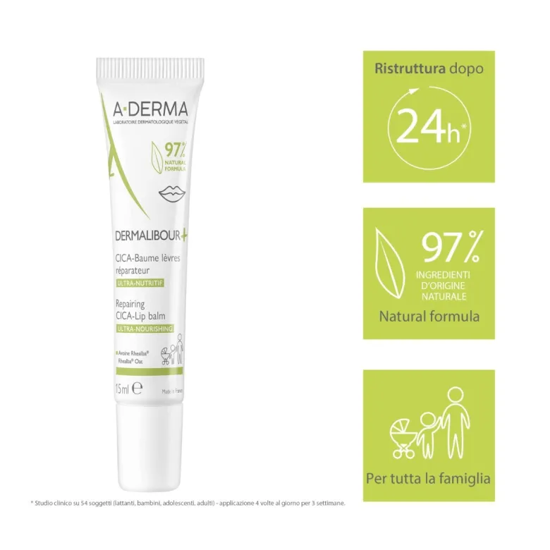 A-Derma Dermalibour+ Cica balsamo labbra ristrutturante 15ml