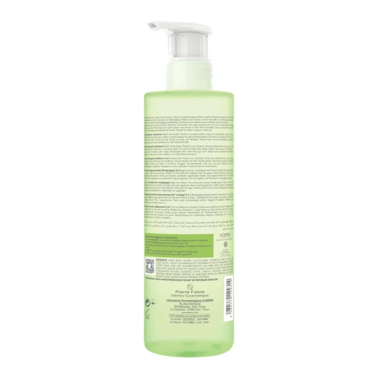 A-Derma Exomega Control gel detergente emolliente 2 in 1 corpo e capelli pelle secca 500ml
