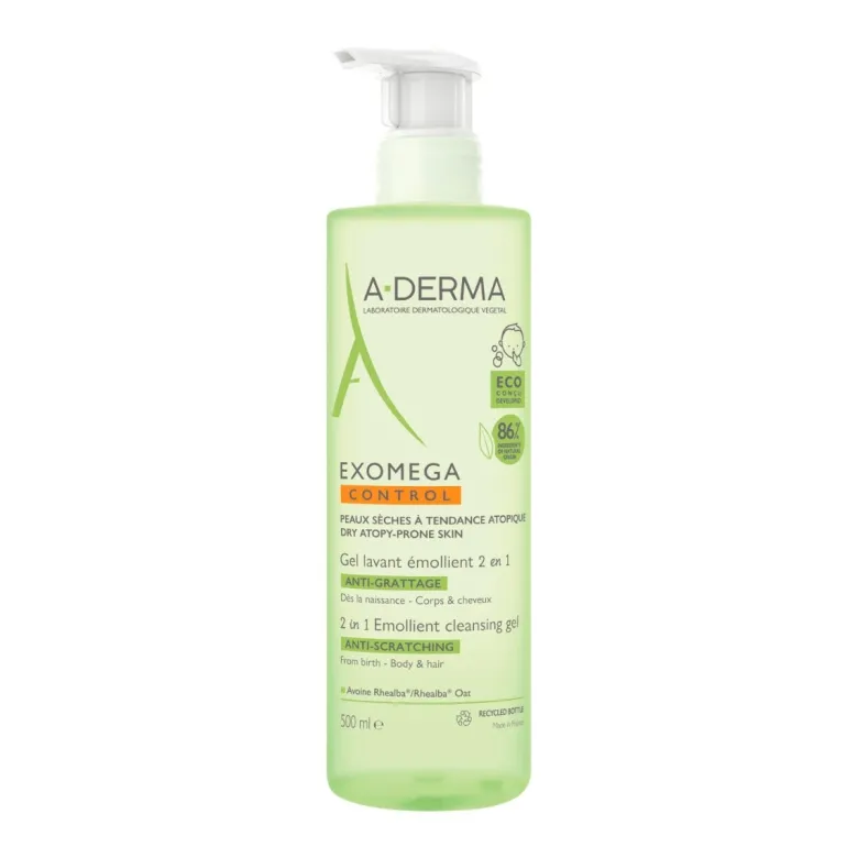 A-Derma Exomega Control gel detergente emolliente 2 in 1 corpo e capelli pelle secca 500ml