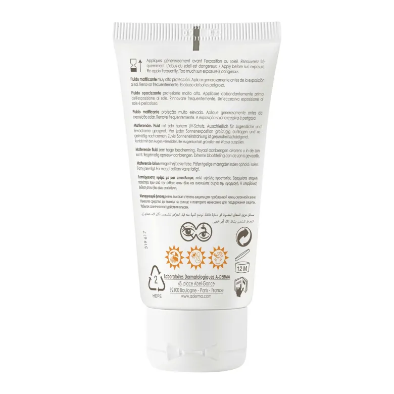 A-Derma Protect AC Fluido opacizzante protezione solare viso molto alta SPF50+ 40ml