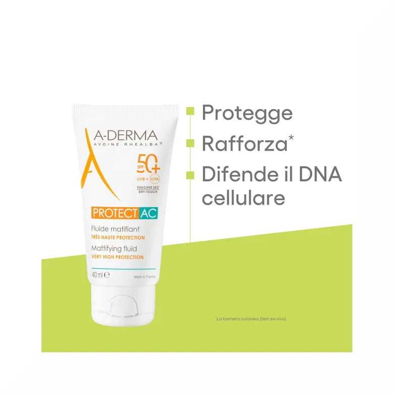 A-Derma Protect AC Fluido opacizzante protezione solare viso molto alta SPF50+ 40ml