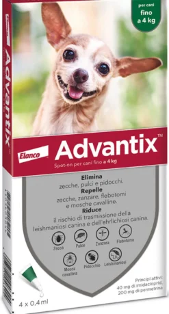 Advantix Spot-on per cani fino a 4kg 4 pipette (4 x 0,4ml)