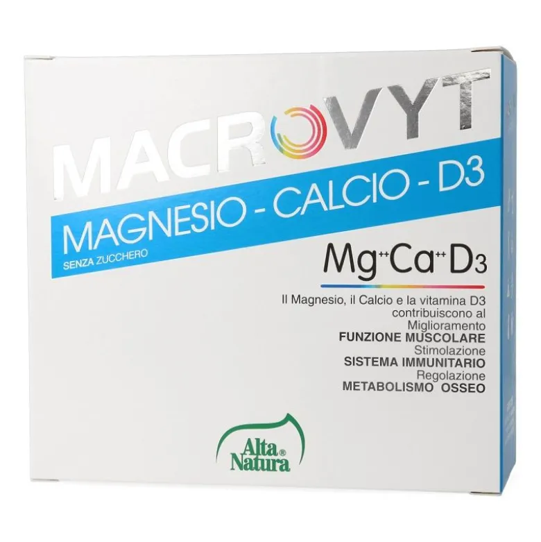 Alta Natura Macrovyt Magnesio Calcio Vitamina D3 benessere delle ossa 18 bustine gusto arancia