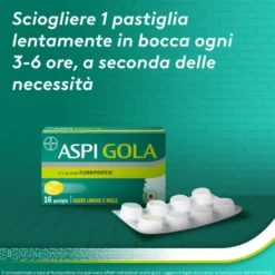 Aspi Gola Caramelle Antinfiammatorio per Gola Infiammata e Mal di gola 16 pastiglie Limone Miele