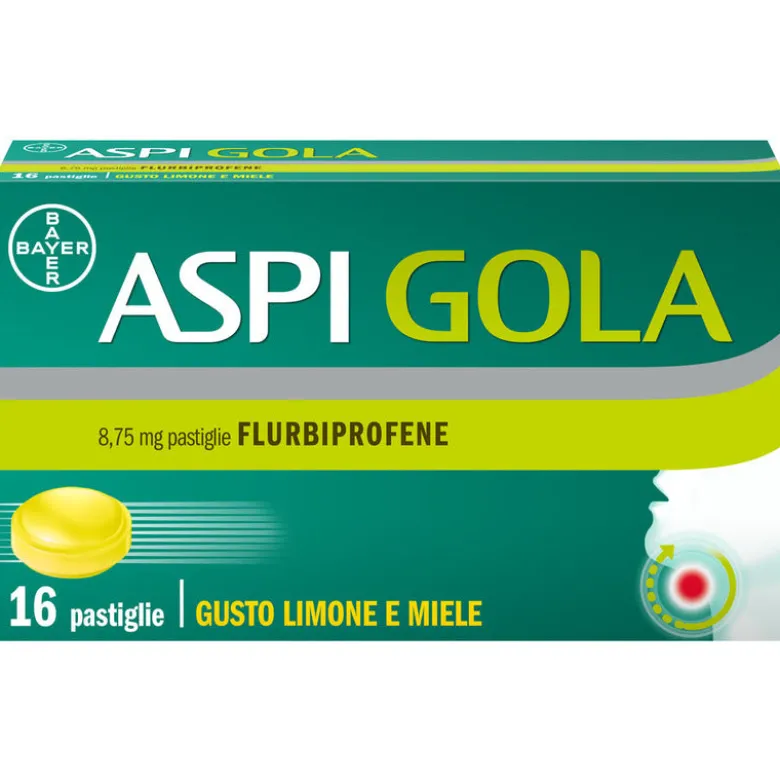 Aspi Gola Caramelle Antinfiammatorio per Gola Infiammata e Mal di gola 16 pastiglie Limone Miele