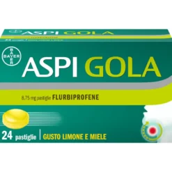 Aspi Gola Caramelle Antinfiammatorio per Gola Infiammata e Mal di gola 24 pastiglie Limone Miele