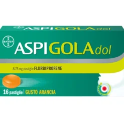 Aspi Gola Dol Caramelle Gola Antinfiammatorio per Mal di gola 16 Pastiglie Senza Zucchero Arancia