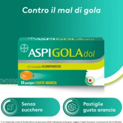 Aspi Gola Dol Caramelle Gola Antinfiammatorio per Mal di gola 16 Pastiglie Senza Zucchero Arancia
