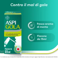 Aspi Gola Spray Antinfiammatorio per Gola Infiammata Faringite e Mal di gola con Flurbiprofene 15ml