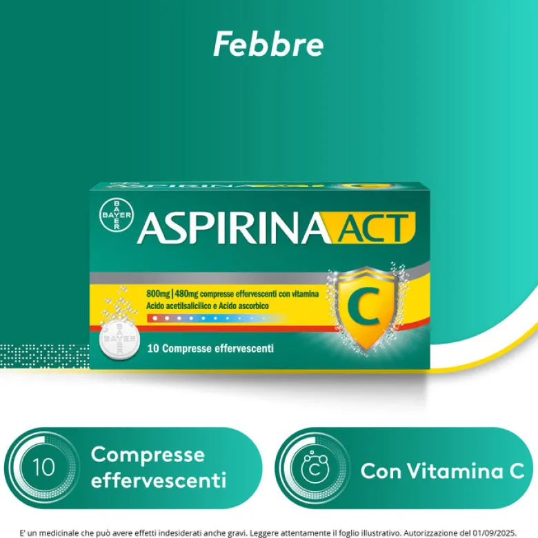 AspirinaACT C antinfiammatorio e antidolorifico per Febbre eInfluenza con Vitamina C 10 Cpr Eff