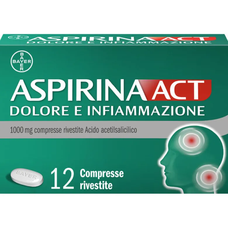 AspirinaAct Dolore e Infiammazione Antidolorifico Antinfiammatorio per Mal di Testa e Dolori 12 Cpr