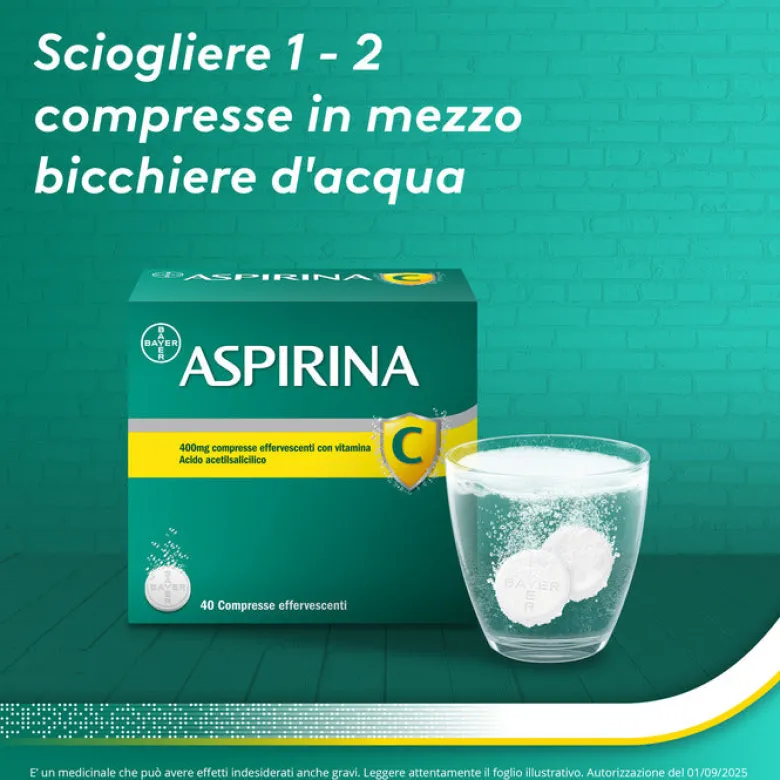 Aspirina C Antinfiammatorio Antidolorifico per Influenza Raffreddore e Febbre con Vitamina C 40 Cpr