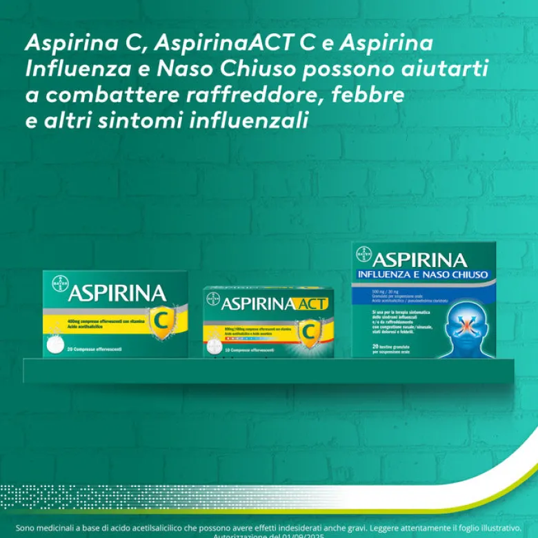 Aspirina C Antinfiammatorio e Antidolorifico per Influenza e Febbre con Vitamina C 10 Buste Arancia
