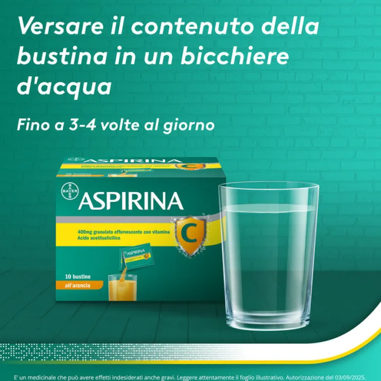Aspirina C Antinfiammatorio e Antidolorifico per Influenza e Febbre con Vitamina C 10 Buste Arancia