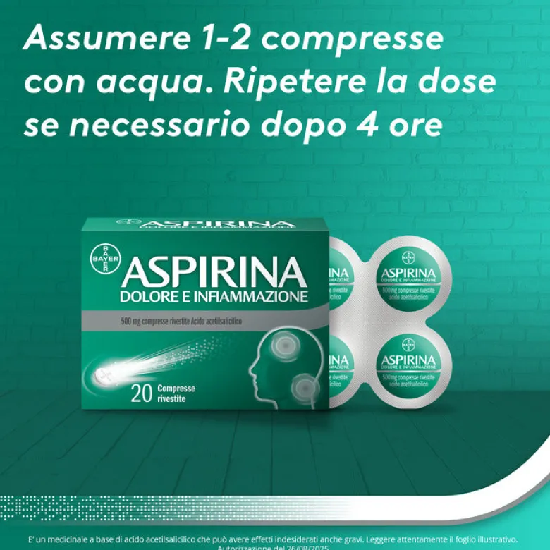 Aspirina Dolore e Infiammazione Antidolorifico Antinfiammatorio per Mal di Testa e Dolori 20 Cpr