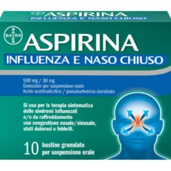 Aspirina Influenza e Naso Chiuso Antidolorifico Decongestionante contro Sintomi Influenzali 10 Buste