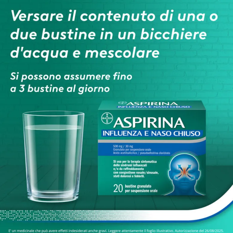 Aspirina Influenza Naso Chiuso 20 Buste - Antidolorifico e Decongestionante