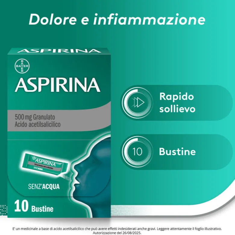 Aspirina in Granuli Senz'Acqua Antidolorifico e Antinfiammatorio contro Mal di Testa e Dolore 10 Bst