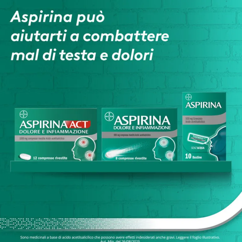 Aspirina in Granuli Senz'Acqua Antidolorifico e Antinfiammatorio contro Mal di Testa e Dolore 10 Bst