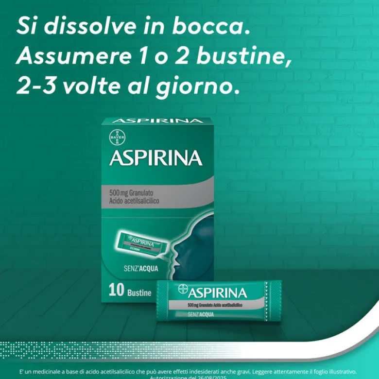 Aspirina in Granuli Senz'Acqua Antidolorifico e Antinfiammatorio contro Mal di Testa e Dolore 10 Bst