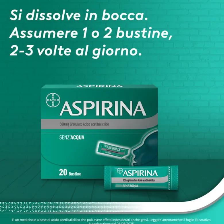 Aspirina in Granuli Senz'Acqua Antidolorifico e Antinfiammatorio contro Mal di Testa e Dolore 20 Bst