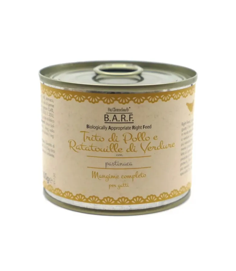 Barf Menu Completo Gatto Trito Di Pollo E Ratatouille Di Verdure Con Pastinaca 200g