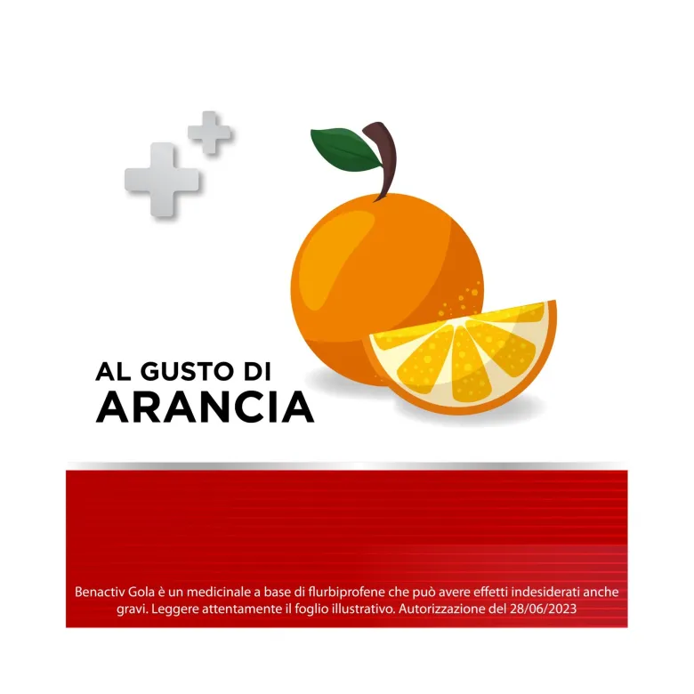 Benactiv Gola per il Mal di Gola 16 Pastiglie Gusto Arancia Senza Zucchero
