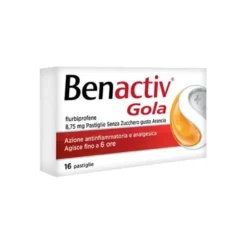 Benactiv Gola per il Mal di Gola 16 Pastiglie Gusto Arancia Senza Zucchero