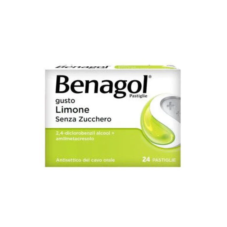 Benagol Antisettico per Bocca e Gola 24 Pastiglie Limone Senza Zucchero