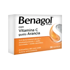 Benagol Antisettico per Bocca e Gola 36 Pastiglie Vit C Gusto Arancia