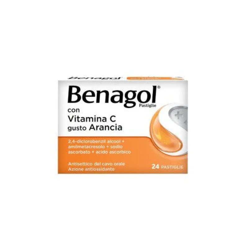 Benagol Antisettico per Bocca e Gola 24 Pastiglie Vit C Gusto Arancia