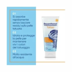 Bepanthenol Tattoo Crema Protezione Solare Molto Alta SPF50+ Per Tatuaggio Con Pantenolo 50ml