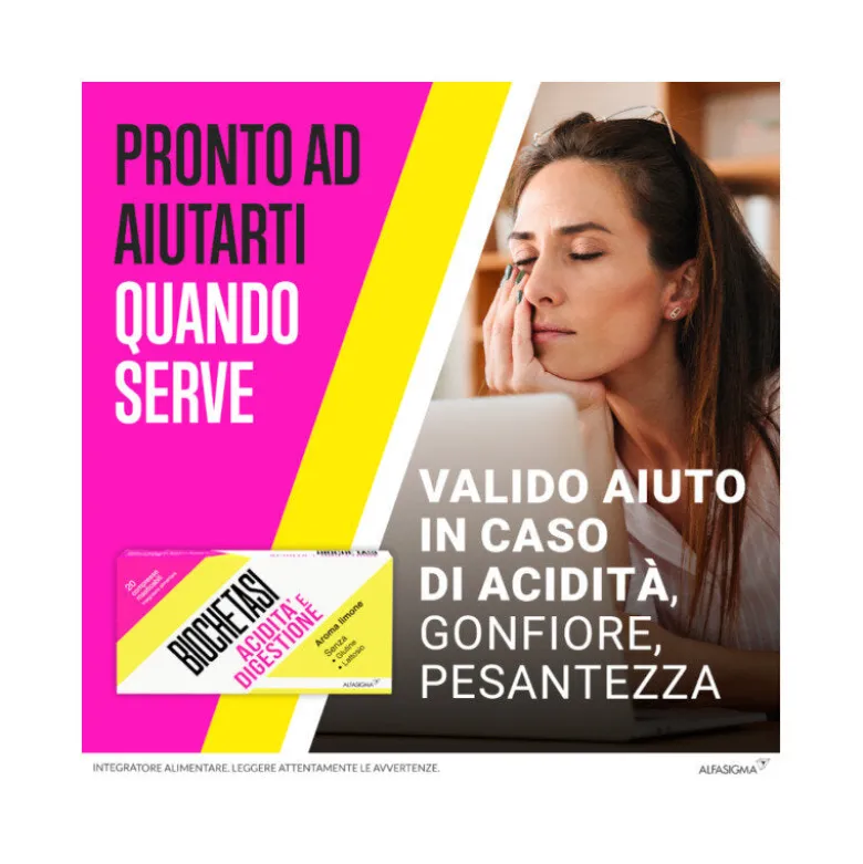 Biochetasi Digestione e Acidità 20 Compresse Masticabili Triplice Aiuto contro Difficoltà Digestive