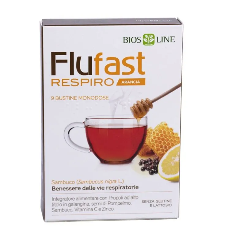 Bios Line Flufast Respiro Arancia per il benessere delle vie respiratorie 9 bustine monodose