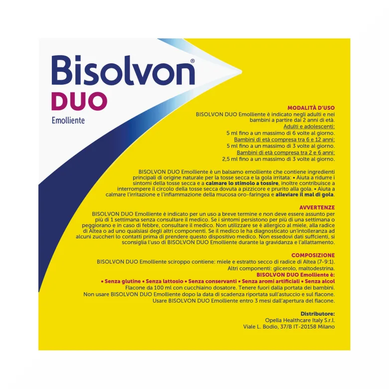 Bisolvon Duo Emolliente Sciroppo Contro Tosse e Gola Irritata 100 ml