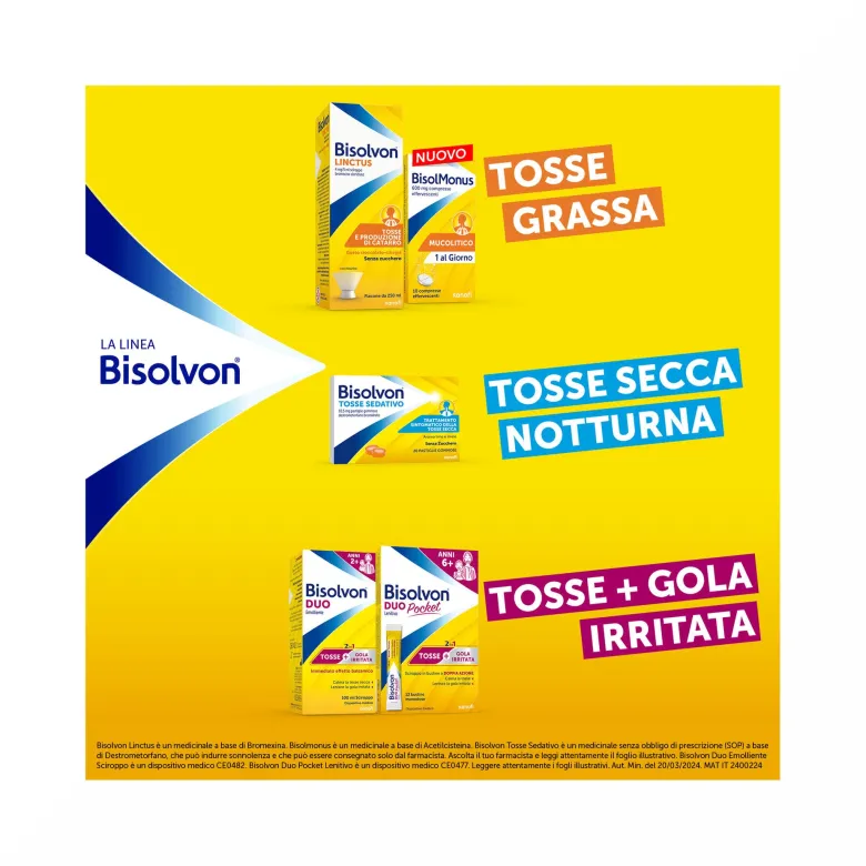 Bisolvon Duo Emolliente Sciroppo Contro Tosse e Gola Irritata 100 ml