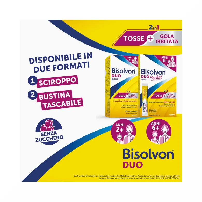 Bisolvon Duo Emolliente Sciroppo Contro Tosse e Gola Irritata 100 ml