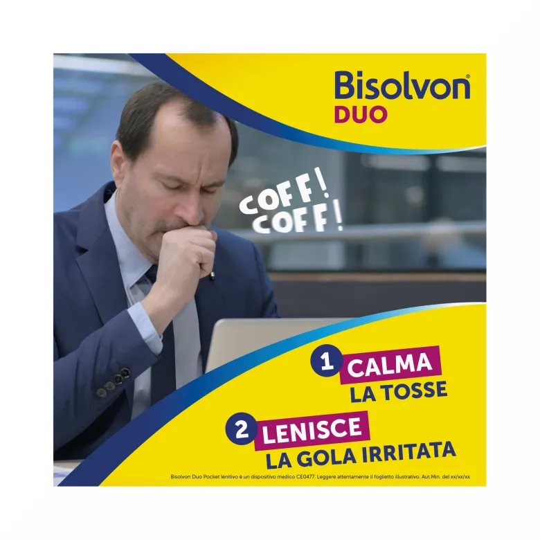 Bisolvon Duo Pocket Lenitivo Sciroppo in Bustina Contro Tosse e Gola Irritata Adulti Bambini 12 Bustine Monodose