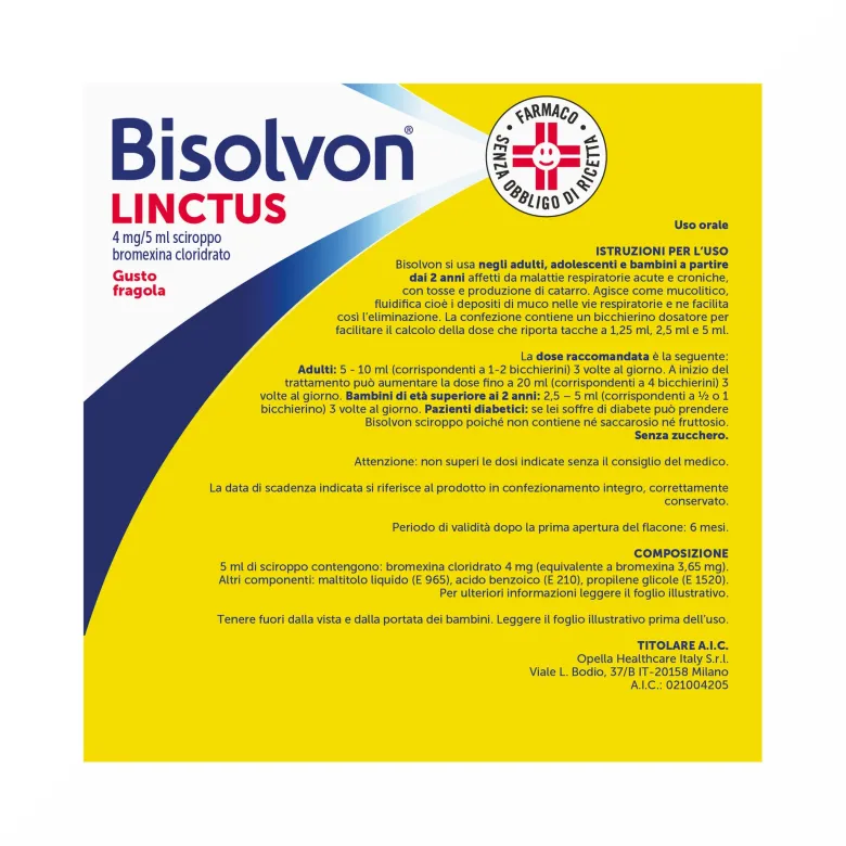 Bisolvon Linctus Sciroppo Per Tosse Grassa +2 Anni Gusto Fragola 200 ml