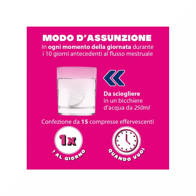 Buscofen Premestruale Integratore Alimentare, Magnesio, Vitamina B6, Vitamina E e Calcio, 15 Compresse Effervescenti