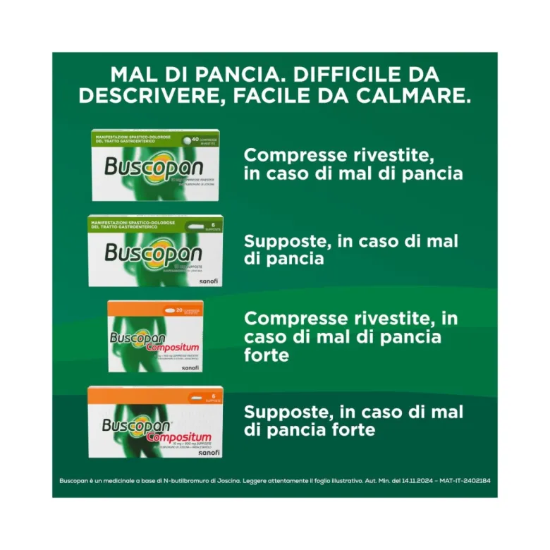 Buscopan Per Mal di Pancia Crampi Dolori Addominali 6 Supposte