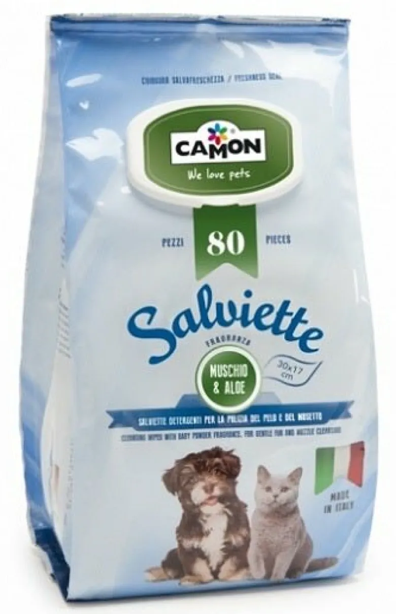 Camon Salviette Muschio&Aloe Per Cani/Gatti 80 Pezzi