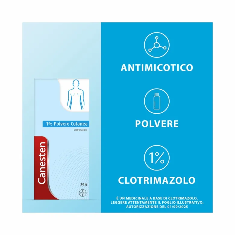 Canesten Polvere Cutanea Trattamento Antimicotico Antifungino contro Funghi e Micosi della pelle 30g