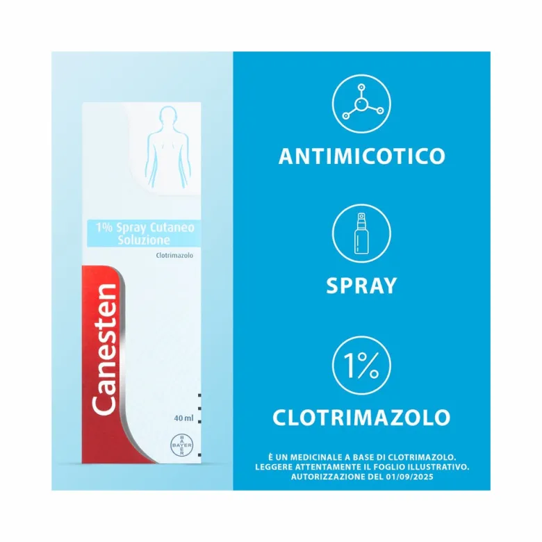 Canesten Spray cutaneo per Funghi e Micosi con Clotrimazolo 1% Antimicotico Antifungino Flacone 40ml