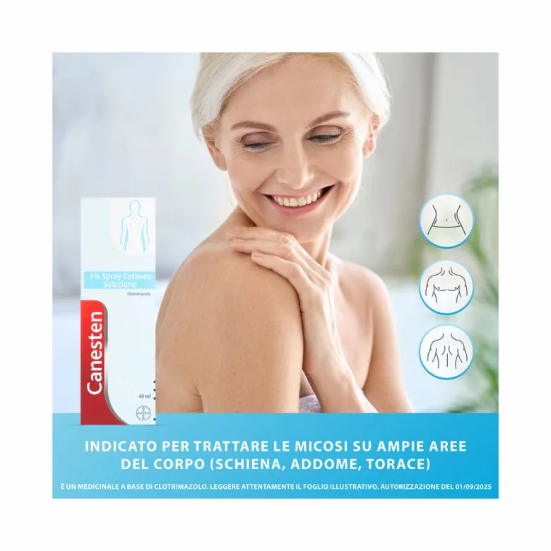 Canesten Spray cutaneo per Funghi e Micosi con Clotrimazolo 1% Antimicotico Antifungino Flacone 40ml