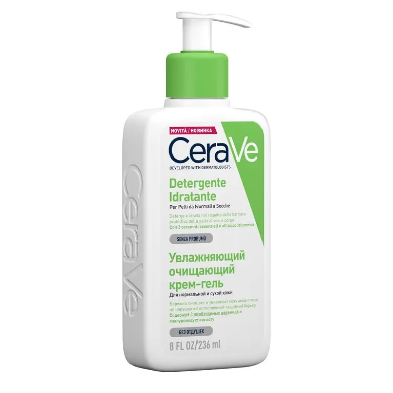 CeraVe Detergente Idratante Viso Pelle da Normale a Secca, con acido ialuronico e ceramidi 236ml
