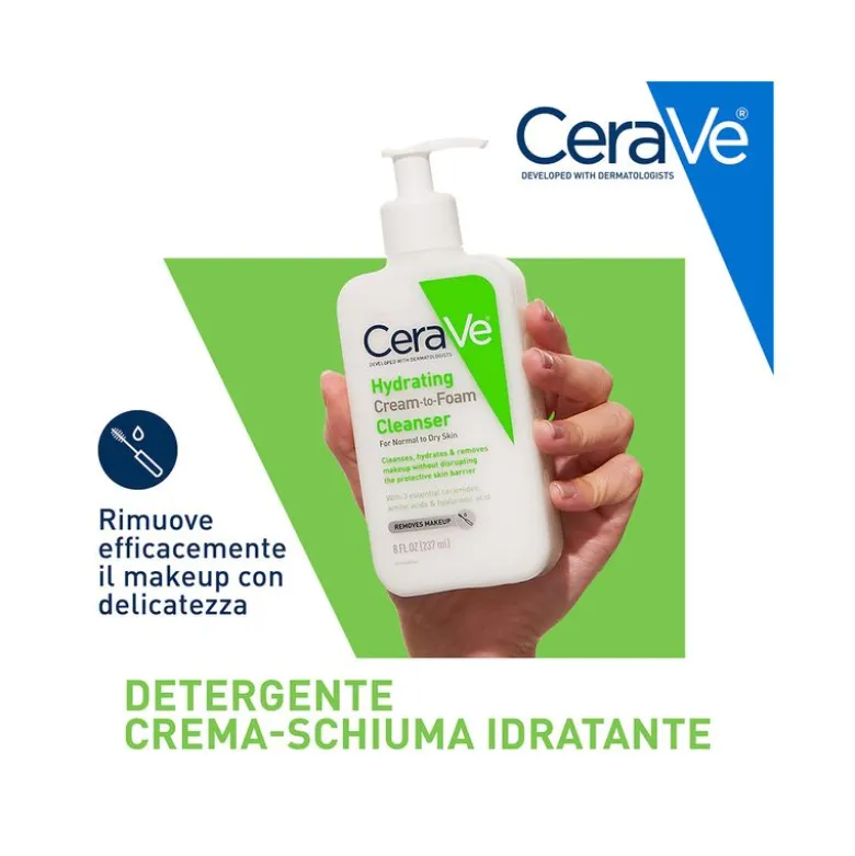 CeraVe Detergente Idratante Viso Pelle da Normale a Secca, con acido ialuronico e ceramidi 473 ml