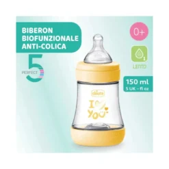 Chicco Biberon Neonato Perfect 5 Biberon Giallo Flusso Lento 150 ml 0Mesi+