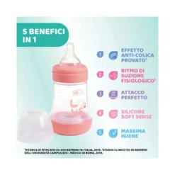 Chicco Biberon Neonato Perfect 5 Biberon Rosa Flusso Lento 150 ml 0Mesi+